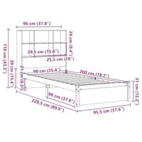 Bed met boekenkast zonder matras massief grenenhout 90x200 cm - thumbnail