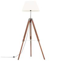 Vloerlamp driepoot 141 cm massief teakhout honingbruin en wit - thumbnail