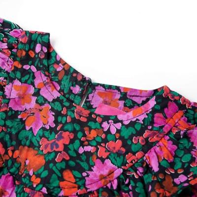 Kinderjurk met lange mouwen bloemenprint 92 felroze