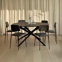 Ethnicraft Ronde Eettafel 'Mikado' Gevernist Eikenhout, 150cm, kleur Zwart - thumbnail