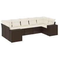 7-delige Loungeset met kussens poly rattan bruin - thumbnail