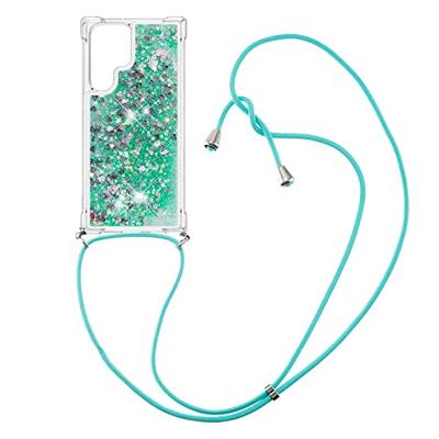 Lunso - Backcover hoes met koord - Samsung Galaxy S22 Ultra - Glitter Groen