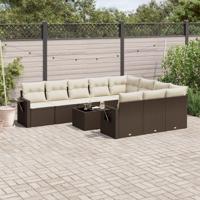 11-delige Loungeset met kussens poly rattan bruin - thumbnail