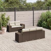 6-delige Loungeset met kussens poly rattan bruin - thumbnail