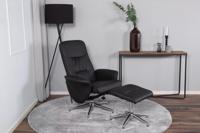 Nohr Verstelbare Fauteuil 'Kierstan' Met voetenbank, Lederlook, kleur Zwart - thumbnail