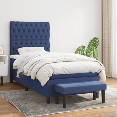 Boxspring met matras stof blauw 100x200 cm