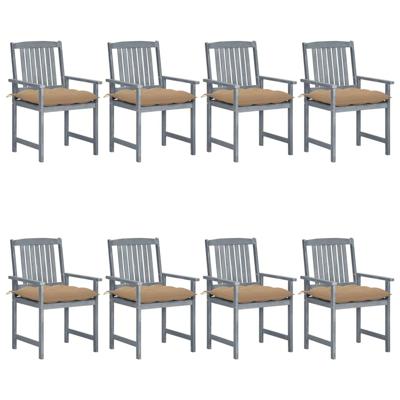 Tuinstoelen 8 st met kussens massief acaciahout grijs