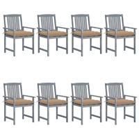 Tuinstoelen 8 st met kussens massief acaciahout grijs - thumbnail