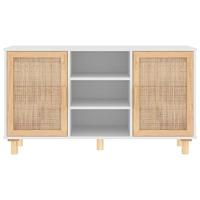 Dressoir 105x30x60 cm massief grenenhout en rattan wit - thumbnail
