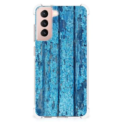 Samsung Galaxy S21 FE Stevig Telefoonhoesje Wood Blue Samsung Galaxy S21 FE Stevig Telefoonhoesje Wood Blue