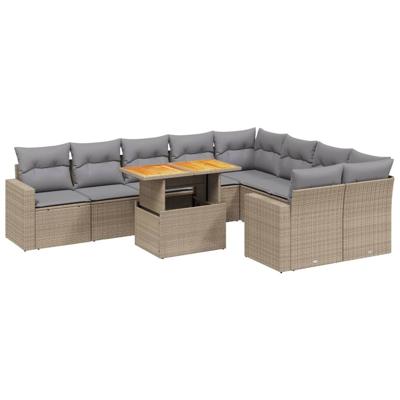 10-delige Loungeset met kussens poly rattan beige