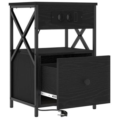 Nachtkastje met lade Zwart eiken 40 x 31 x 60 cm Bewerkt hout