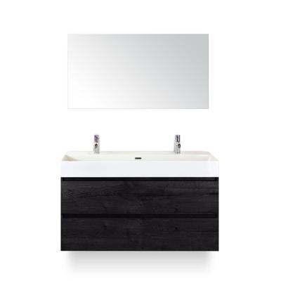 Maxx XL Badmeubelset 120 cm - Black Oak - Wastafel Kube Enkel 2 kraangaten - met Spiegel
