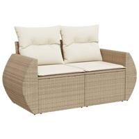 Tuinbank 2-zits met kussens poly rattan beige - thumbnail