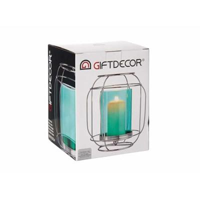 Kaarshouder Zilverkleurig Blauw Lantaarn Metaal Glas 19 x 20 x 19 cm