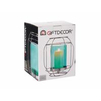 Kaarshouder Zilverkleurig Blauw Lantaarn Metaal Glas 19 x 20 x 19 cm - thumbnail