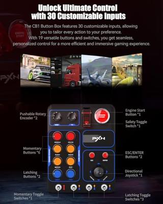 PXN CB1 Button Box - Zij Paneel voor Gaming Stuur, ETS2 Hulp Controller - Alleen voor PC | 19 Sim Knoppen, RGB, USB, Klem | Knoppen Kast voor Truck, Race, Vliegtuig en Boerderij Simulatie Spellen