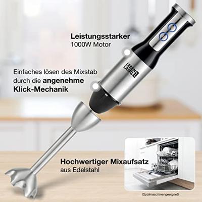 Lebenlang LBL4589 Staafmixer 1000 W Turbofunctie, Inklapbaar, BPA-vrij RVS