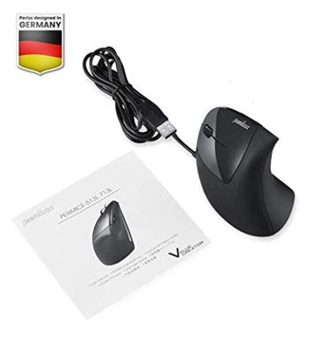 Perixx Perimice-513L Ergonomische muis USB Optisch Zwart 5 Toetsen 2000 dpi Ergonomisch