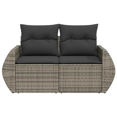 Tuinbank 2-zits met kussens poly rattan grijs