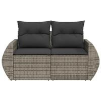 Tuinbank 2-zits met kussens poly rattan grijs - thumbnail