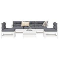 6-delige Loungeset massief grenenhout wit - thumbnail