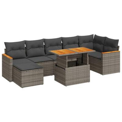 8-delige Loungeset met kussens poly rattan acacia grijs