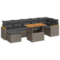 8-delige Loungeset met kussens poly rattan acacia grijs - thumbnail