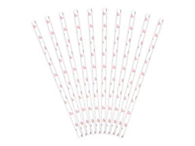 Papieren rietjes Lichtroze hartjes (10st)