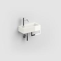 Fontein Clou Flush 3 36x18x9cm Mineraal Marmer Glans Wit Met Handdoekhouder Chroom (Met Voorbewerkt Kraangat Links) - thumbnail