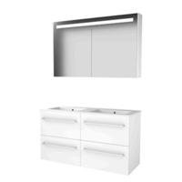 Basic-Line Premium 46 Badkamermeubelset - 120 x 46 cm - Met Grepen - 4 Lades - Keramische Wastafel - 2 Kraangaten - Spiegelkast met LED Verlichting - Ice White - thumbnail