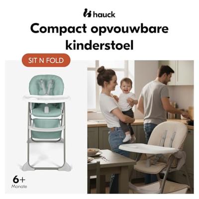 Kinderstoel - HAUCK - Zit en Opvouwbaar - Vanaf 6 maanden tot 15 kg - Opvouwbaar - Opbergmand onder de zitting - Dusty Mint