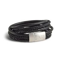 Luxe dubbele heren armband leer graveren - Zwart - S - thumbnail