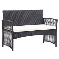 4-delige Loungeset met kussen poly rattan zwart - thumbnail