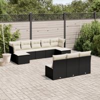 10-delige Loungeset met kussens poly rattan zwart - thumbnail