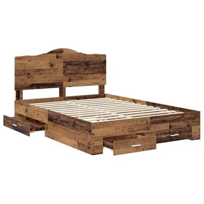 Bedframe met hoofdeinde Oudhout 140 x 190 cm Bewerkt hout