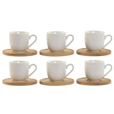 Set van koffiekopjes Home ESPRIT Wit Bamboe Porselein 90 ml Set van koffiekopjes Home ESPRIT Wit Bamboe Porselein 90 ml