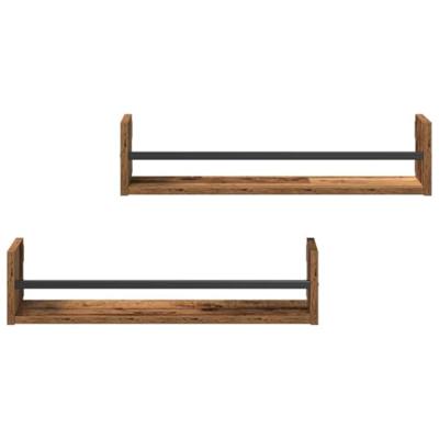 Wandplank met plank 2 pcs Oud hout 60 x 16 x 14 cm Bewerkt hout