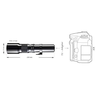 Walimex 12701 500 mm 0.000787037037037037 DSLR-lens (filterdiameter 67 mm, met uittrekbare lenskap) voor T2 bajonet zwart