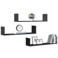 Wandschappen 3 st 80x18x18 cm bewerkt hout zwart - thumbnail