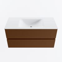 MONDIAZ VICA 100cm badmeubel onderkast Rust 2 lades. Wastafel CLOUD midden zonder kraangat, kleur Talc. - thumbnail