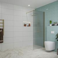 Fortifura Galeria inloopdouche - 80x200cm - ribbelglas - wandarm - Geborsteld Messing PVD (Goud) SW797952/SW797910 - thumbnail