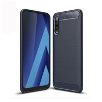 Geborsteld textuur koolstofvezel TPU Case voor Galaxy A50 (marineblauw) - thumbnail