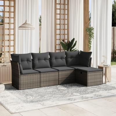 5-delige Loungeset met kussens poly rattan grijs