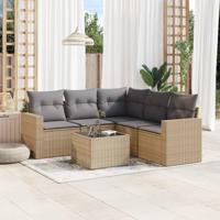 6-delige Loungeset met kussens poly rattan beige - thumbnail