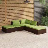 5-delige Loungeset met kussens poly rattan bruin - thumbnail