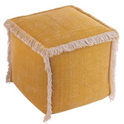 Sunfield Gebreide Velours Poef Oranje 40x40