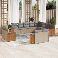 12-delige Loungeset met kussens poly rattan beige - thumbnail