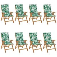 Tuinstoelen 8 st verstelbaar met kussens massief teakhout - thumbnail