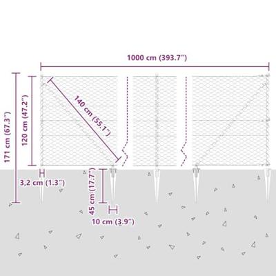VidaXL Afrasteringspaal zilver 10 x 1,2 m (50 mm gaas) staal